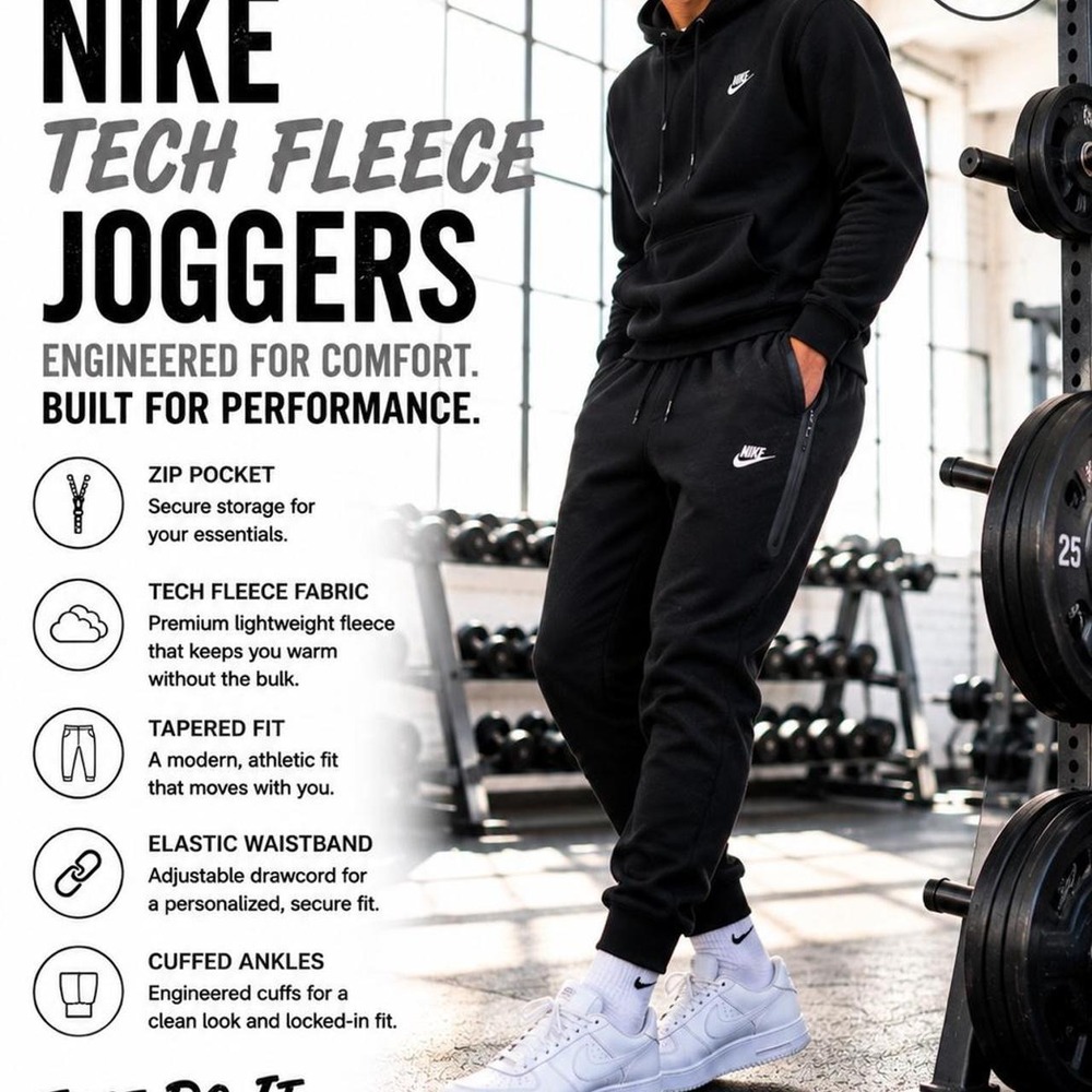 Nike Tech Fleece Jogger Sweatpants Black Men's Medium Tapered Zip Pocket